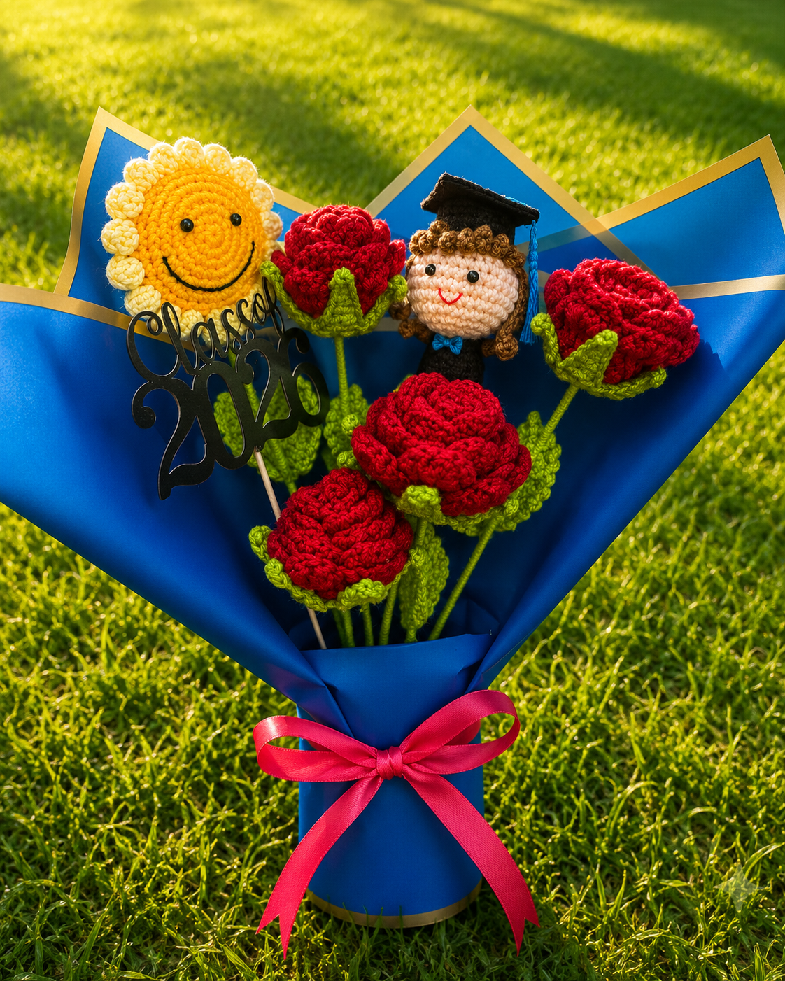 Graduation Sunflower and Girl/boy Face bouquet
