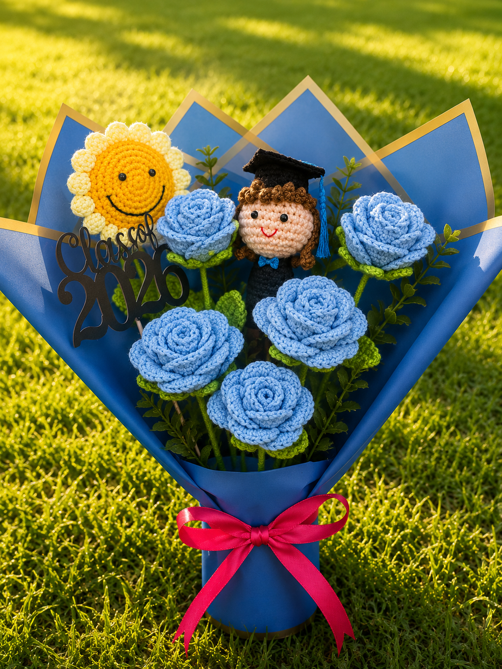 Graduation Sunflower and Girl/boy Face bouquet