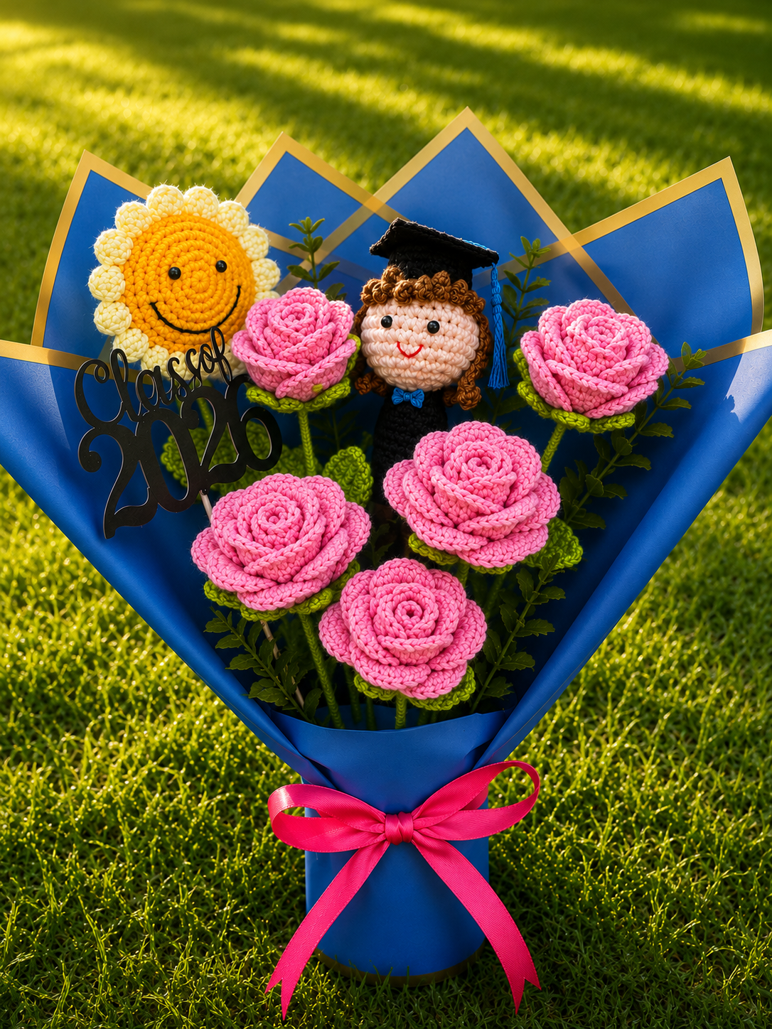 Graduation Sunflower and Girl/boy Face bouquet