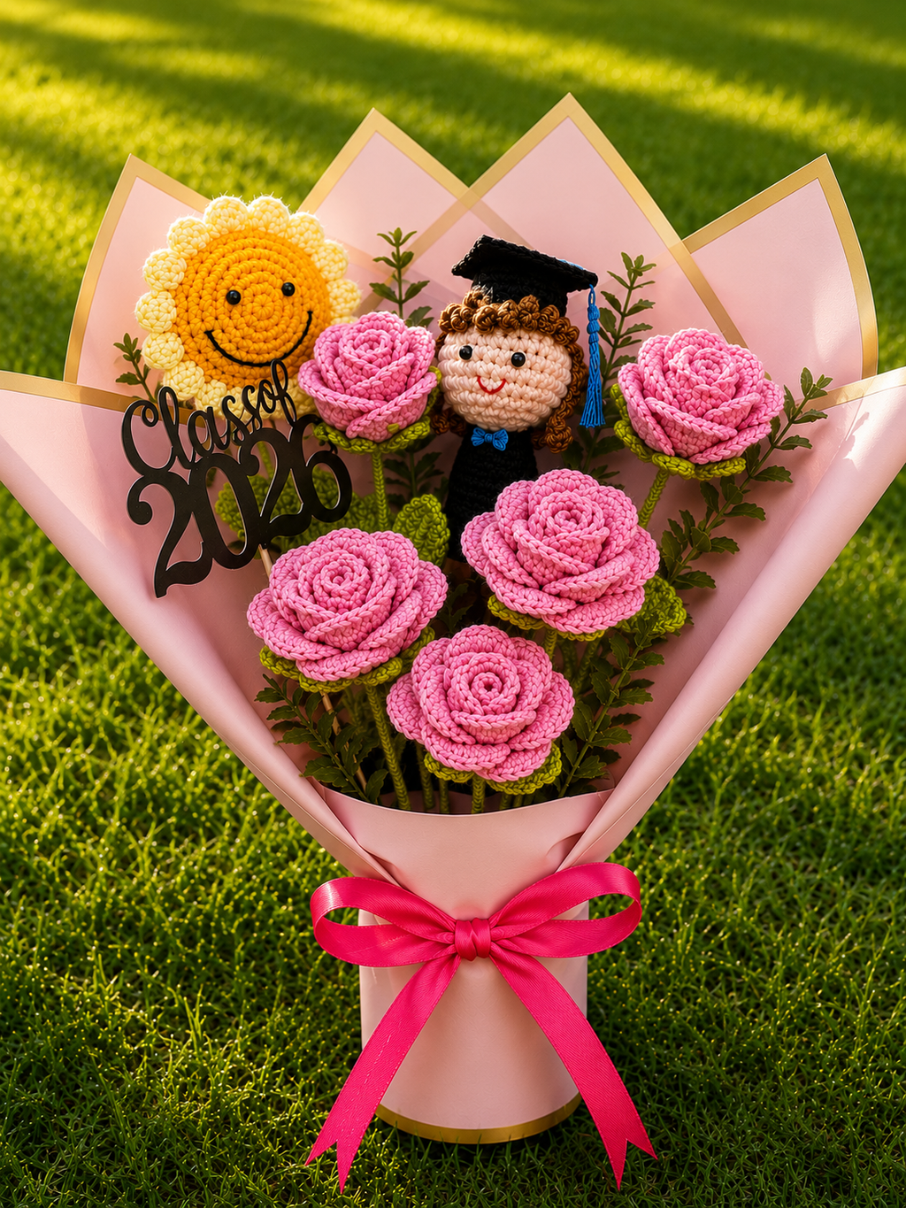 Graduation Sunflower and Girl/boy Face bouquet
